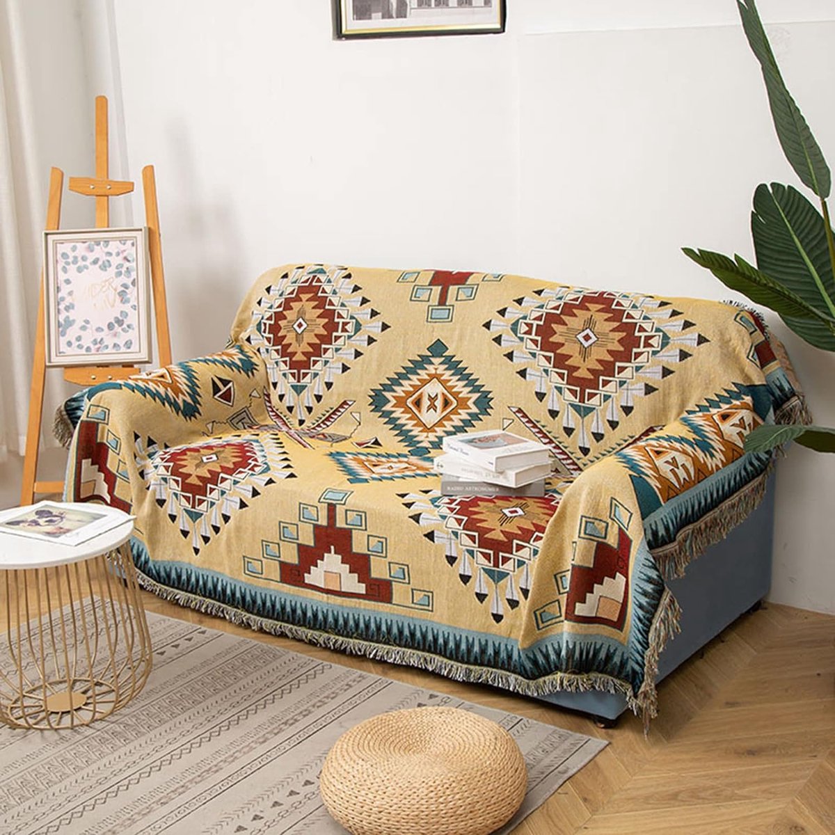HOORDRY Boho Blanket Sofa Throw Blanket 130 x 180 cm Knitted Tassel Cuddly Blanket Sofa Blanket Couch Blankets Throw Blanket for Bed, Couch and Chair