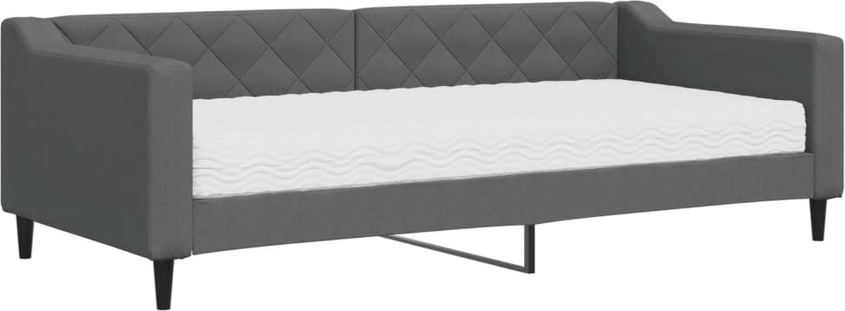 vidaXL Slaapbank - met - matras - 90x200 - cm - stof - donkergrijs