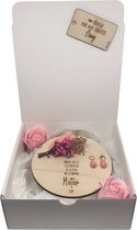 Geschenkbox  droogbloemen oorbellen wil jij mijn METER zijn? | roze | bloem | goldplated | natuursteen | meter vragen | meter worden | peettante vragen | peettante worden | liefste meter | cadeau | giftbox