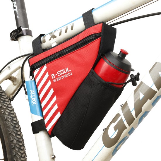 RAMBUX® - Sacoche de Cadre de Vélo avec Porte-bidon - Rouge - VTT - Sacoche de Vélo - Housse de Rangement Driehoek - Sacoche de Cadre de Vélo - Hydrofuge