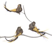 Viv! Christmas Kerstdecoratie - Vogels op clip - set van 3 - zwart goud - 14cm
