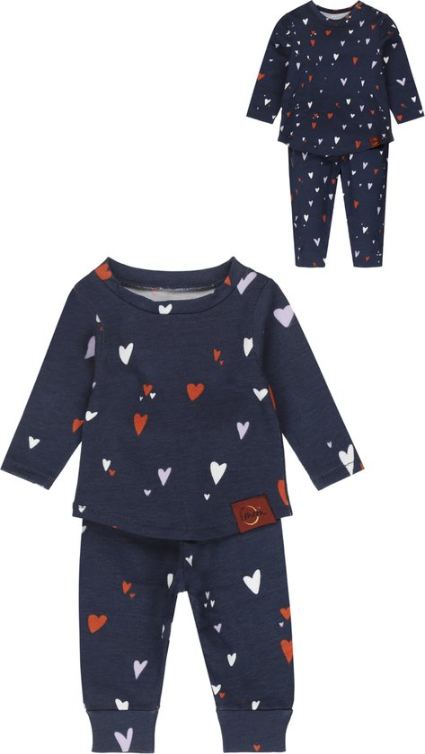 Ride to the moon | unisex pyjama | bijpassende pyjama voor pop of knuffel | maat 74 - 80 | harten print | blauw | Matching pyjama | Twinning