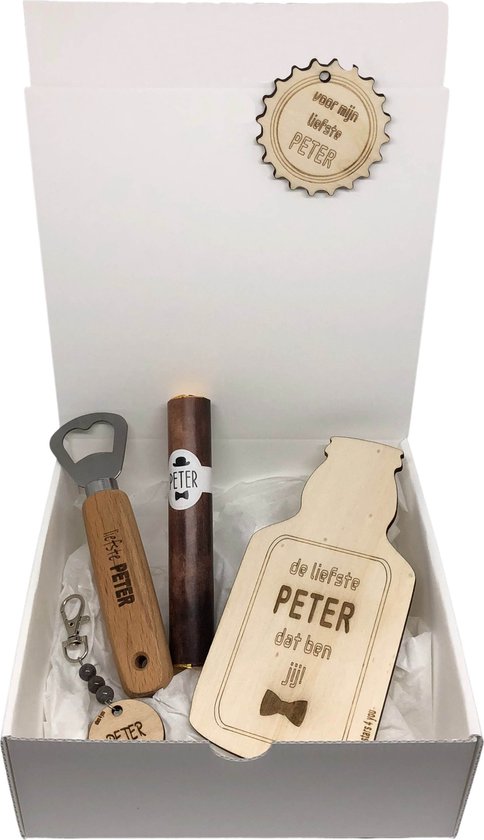 Geschenkbox liefste PETER | zwart| BIERFLES | liefste peter | peter vragen | peter worden | peetoom vragen | peettante worden | cadeau | geschenkdoos | giftbox | allerliefste peter