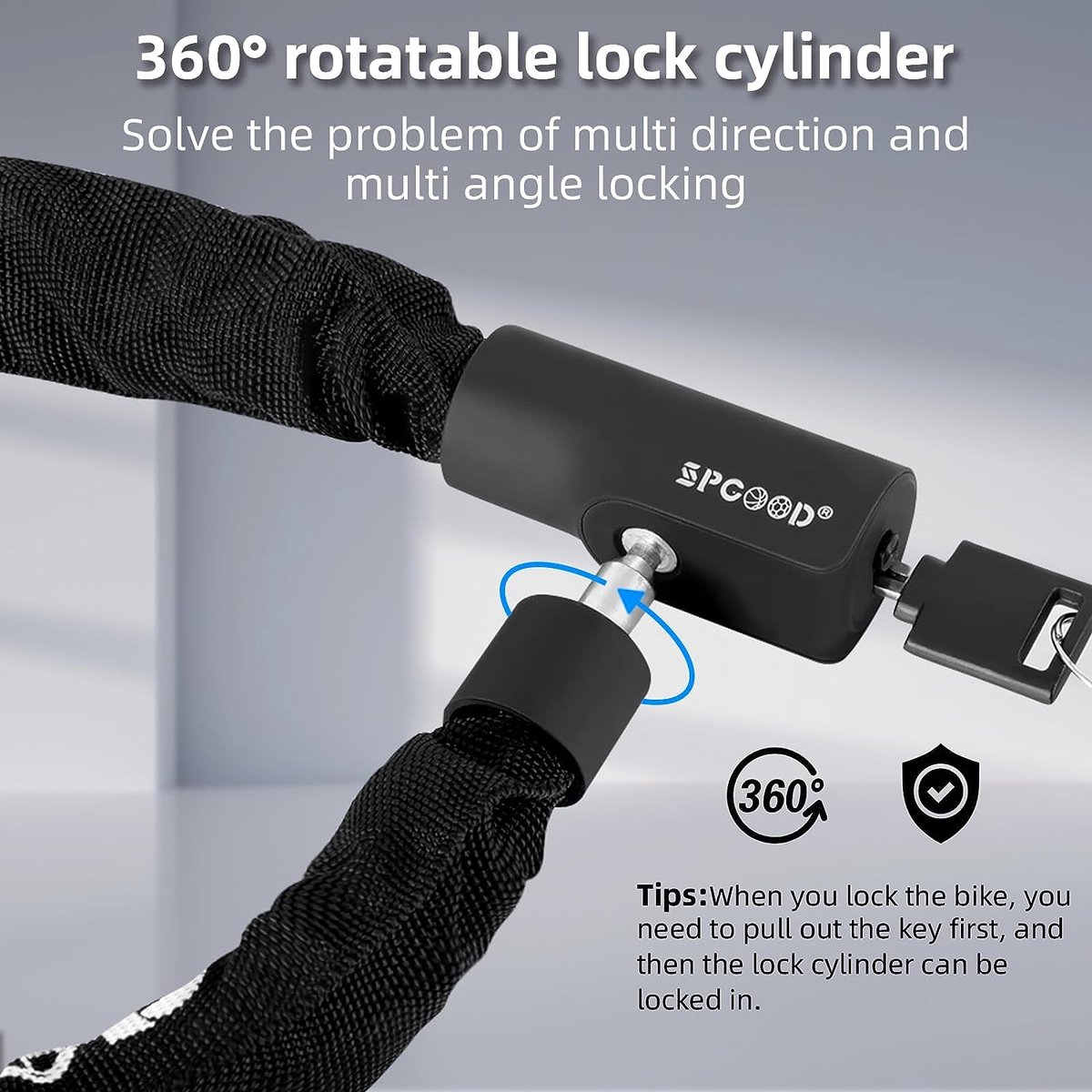 GRIFEMA GA1201-12 Fietsslot met sleutel, kettingslot voor fietsen, motorfietsen, scooters, 120 cm, zwart
