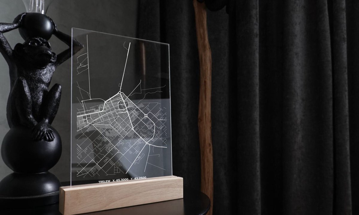 Trelew kaart op plexiglas | poster van je stad - vensterbankdecoratie - wanddecoratie