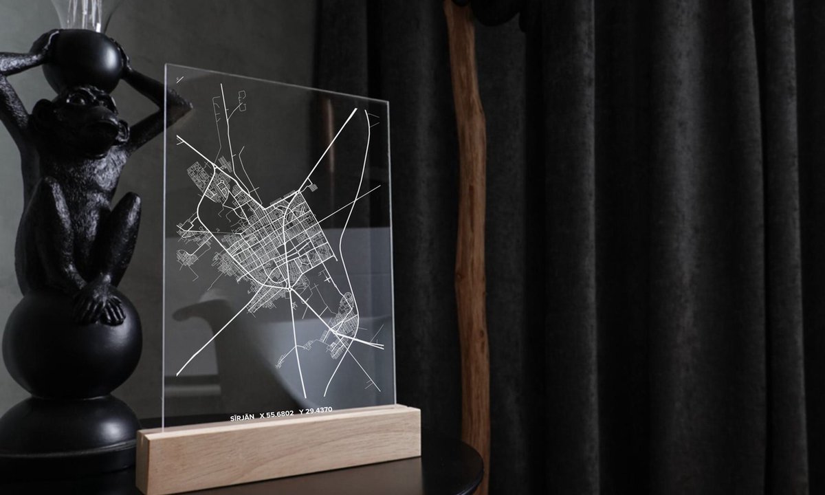 Sīrjān kaart op plexiglas | poster van je stad - vensterbankdecoratie - wanddecoratie