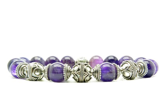 Beaddhism - Armband - Big Purple Triple Yin Caps - Zilver - 10 mm - 20 cm