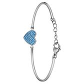 Lucardi Dames Stalen armband hart met kristal aqua - Armband - Staal - Zilverkleurig - 20 cm