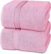 Badhanddoek groot van katoen, set van 2 - douchehanddoeken, handdoeken groot 90 x 180 cm (roze)