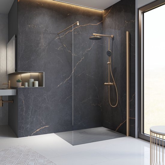 Paroi de douche Schulte - douche à l'italienne - 120x200 - optique cuivre - verre de sécurité transparent - anticalcaire
