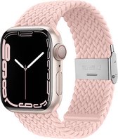 Braided Nylon Roze band - Geschikt voor Apple Watch 38mm - 40mm - 41mm - Verstelbare stretchy elastische gevlochten smartwatchband met gesp - Voor iWatch Series 8/7/6/SE/5/4/3/2/1 kleine modellen