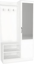 Gangkast met 1 deur, 2 nissen en 1 spiegel - Wit - WINONA L 90 cm x H 170 cm x D 37.1 cm