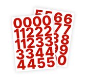 Cijfer stickers / Plaknummers - Stickervellen Set - Rood - 5cm hoog - Geschikt voor binnen en buiten - Standaard lettertype - Mat