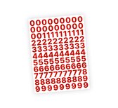 Cijfer stickers / Plaknummers - Stickervel Set - Rood - 2cm hoog - Geschikt voor binnen en buiten - Standaard lettertype - Mat