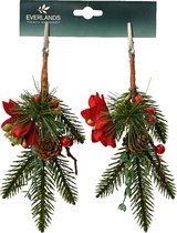 Decoris Kersttakje groen met rode decoratie - op clip 2 stuks