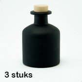 3 frosted glazen flessen van 250 ml - kleur zwart - vaasje - huisparfum - geschenk - decoratie