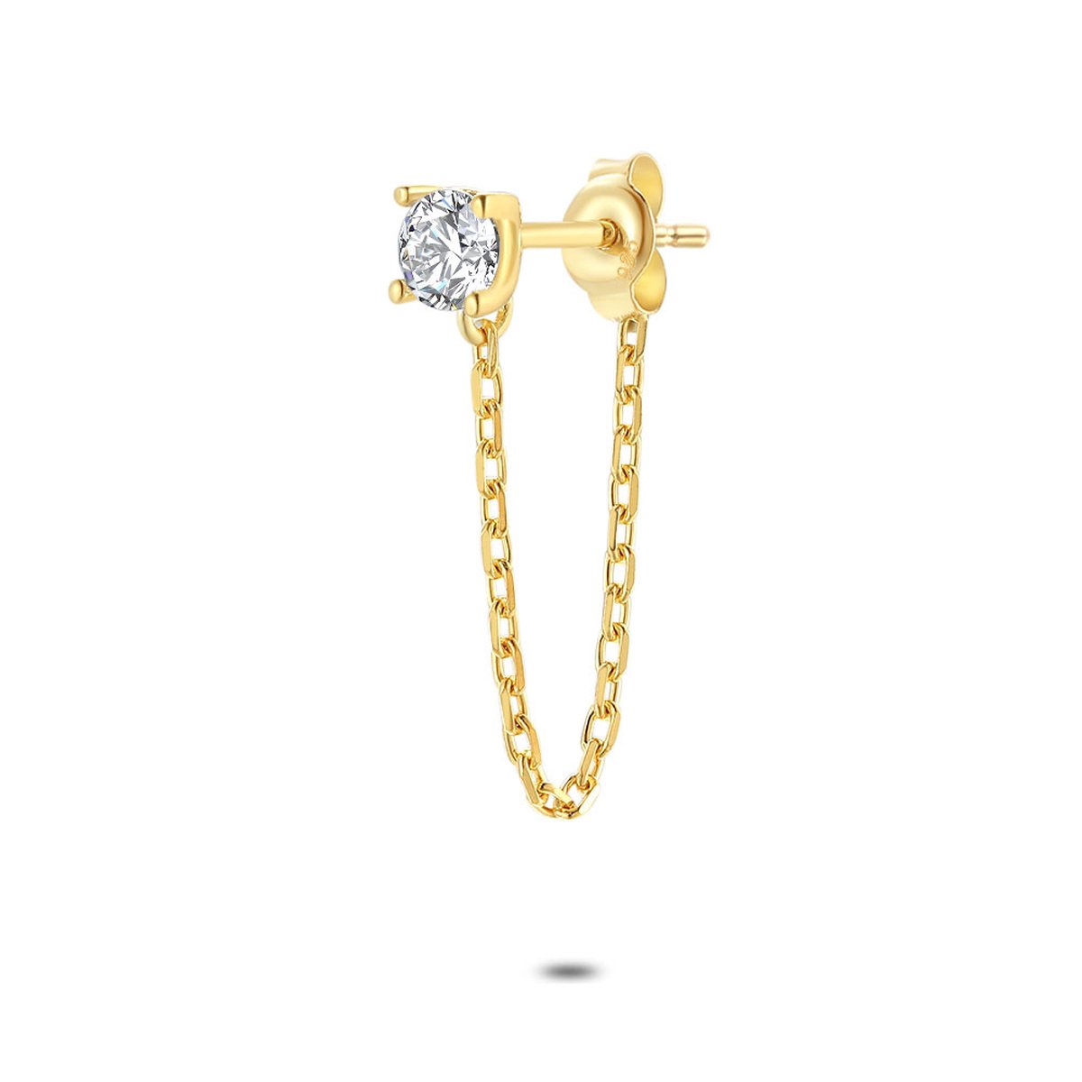 Twice As Nice Oorbel per stuk in 18kt verguld zilver, wit zirkonia, ketting