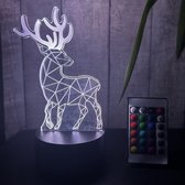 Klarigo® Nachtlamp – 3D LED Lamp Illusie – 16 Kleuren – Bureaulamp – Rendier – Nachtlampje Kinderen – Creative lamp - Afstandsbediening