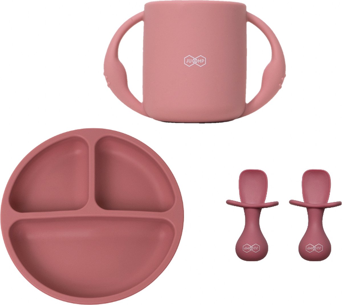 Goedkoopste JU&MP Kinderserviesset - Baby - Kinderbordje - Kinderbestek - Oefenbeker - Kraamcadeau - Roze