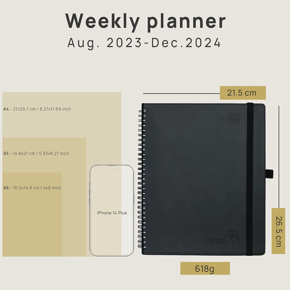 POPRUN Agenda 2024 Semainier 22 x 16,5 cm, Planner Vertical 12