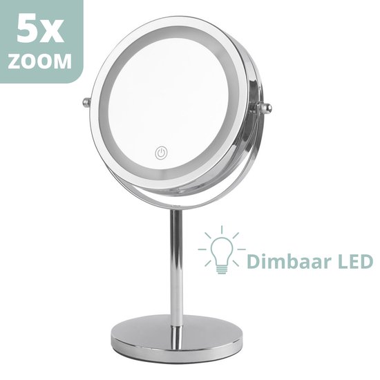 FORFEMA Make Up Spiegel LED Verlichting - Spiegel Vergrotend 5X - Dimbaar LED - Chroom