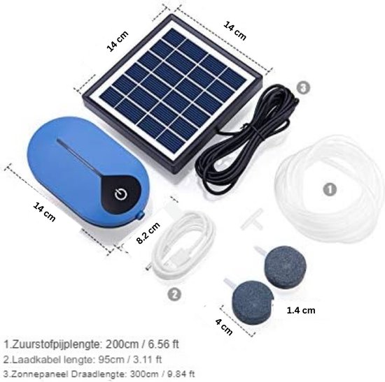 Boadw Luchtpomp aquarium, zuurstofpomp, oplaadbaar met 4400 mAh accu voor outdoor, vissen en stroomuitval, nano-mini aquarium accessoires met bruissteen, Zwart
