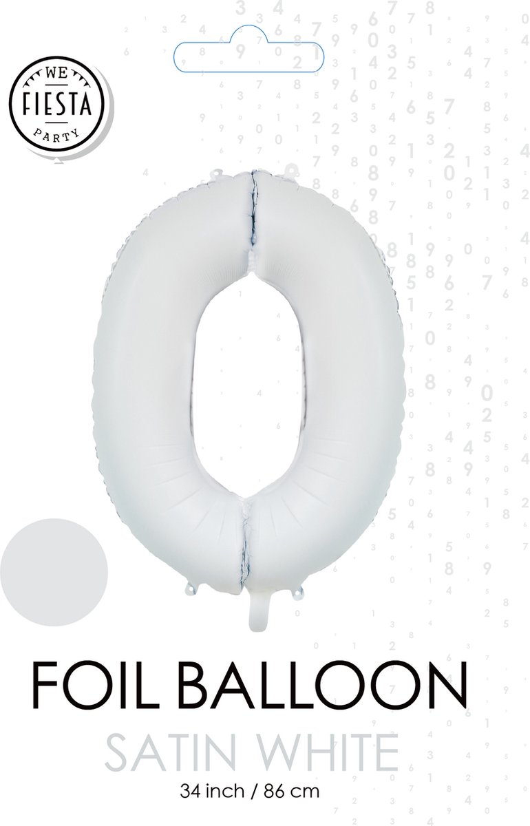 folieballon cijfer 0 mat wit metallic