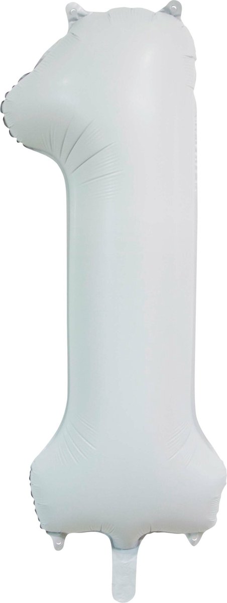 folieballon cijfer 1 mat wit metallic