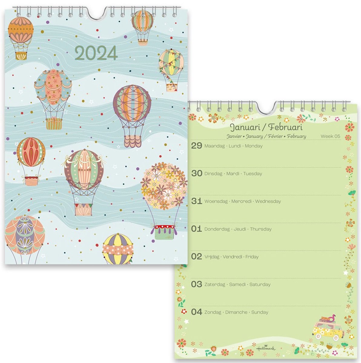 Hallmark - Weekkalender - 2024 - Turnowsky - Luchtballonnen - Weekoverzicht - Spiraalgebonden - A5 (16,5 x 23cm)