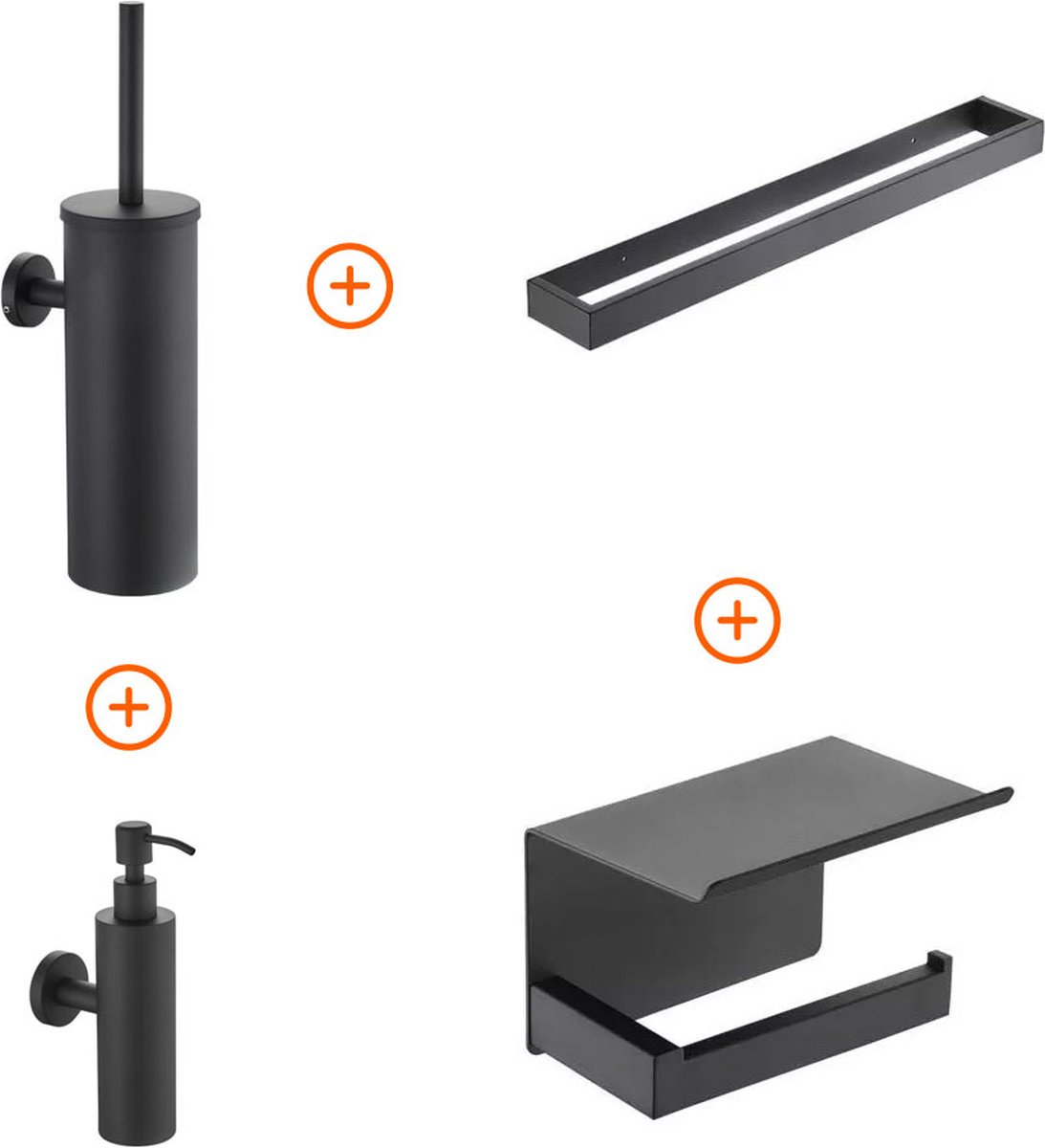 Toilet accessoires set Mat zwart design met beugel en zeepdispenser
