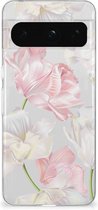 GSM Hoesje Google Pixel 8 Pro Back Case TPU Siliconen Hoesje Doorzichtig Mooie Bloemen