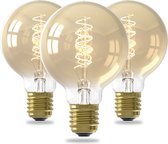 Calex Spiraal Filament LED Lamp - Set van 3 stuks - G80 Vintage Lichtbron - E27 - Goud - Warm Wit Licht - Dimbaar
