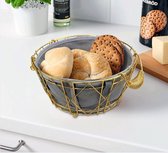 Stijlvolle broodmand van goudchroom draad en katoen - Perfect voor brood, broodjes, muffins, gebak en snacks - Eenvoudig schoon te maken