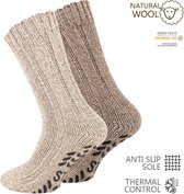 2 paires de chaussettes en laine norvégienne avec antidérapant - Beige/Marron 39-42