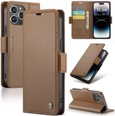 CaseMe - Hoesje geschikt voor iPhone 15 Pro - Retro Wallet Book Case - Met Magnetische Sluiting - Bruin
