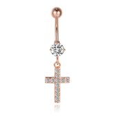 Cilla Navelpiercing met Hangertje - Kruis Rose Goud