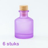 6 frosted glazen flesjes van 50 ml - kleur lila - vaasje - huisparfum - bedankje - decoratie