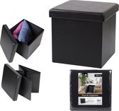 Multifunctionele Opvouwbare Opbergbox (Kruk) - 50L - Zwart - Ruimtebesparende Bewaarbox - Bijzettafel - Kunstleren Bekleding - Ideaal voor Opslag en Zitplaats