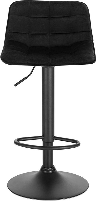 Tabourets de bar en velours Geral - Réglable en hauteur - Avec dossier - Set de 2 - Zwart - Chaises de bar ergonomiques - Cuisine et bar - Hauteur d'assise 59-81cm