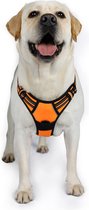 JAXY Hondenharnas - Hondentuig - Hondentuigje Kleine Hond - Y Tuig Hond - Harnas Hond - Anti Trek Tuig Hond - Reflecterend - Maat XL - Oranje