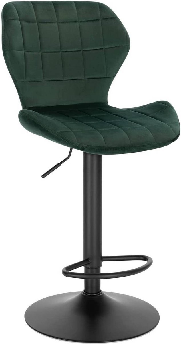 Dripio Barkruk Deluxe Rama - Industrial - Donkergroen - Barkrukken set van 1 - Barstoel Kruk - Barstoelen met rugleuning - Keukenstoel - In hoogte verstelbaar - Velvet