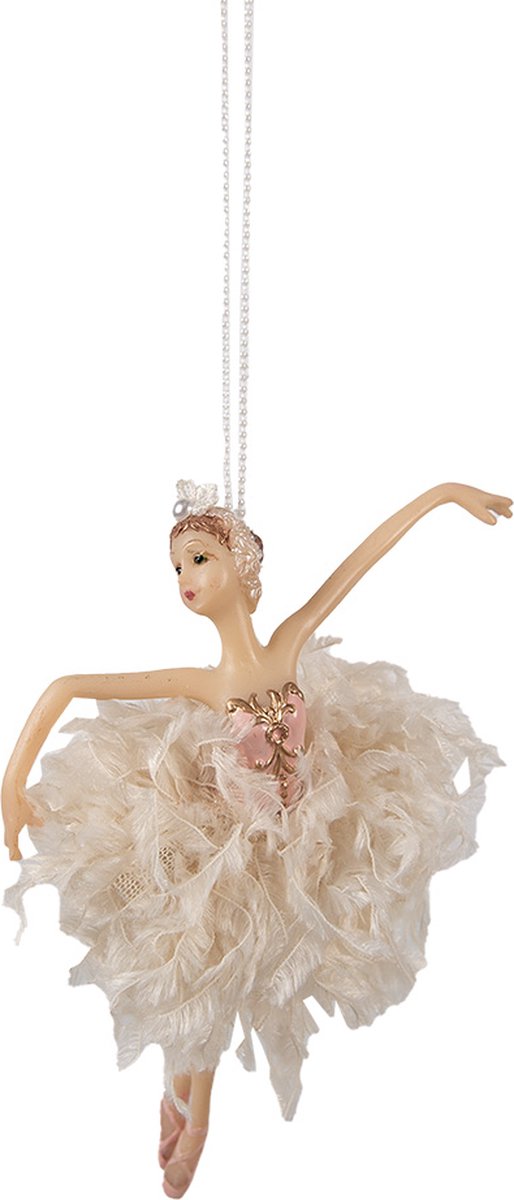 Clayre & Eef Kersthanger Ballerina 15 cm Roze Beige Polyresin Kerstboomversiering