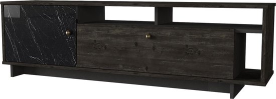 Tv-meubel, 2 deuren en 2 lades, notenhoutfineer, noyeto zwart/notenhout tint La Redoute Interieurs | La Redoute