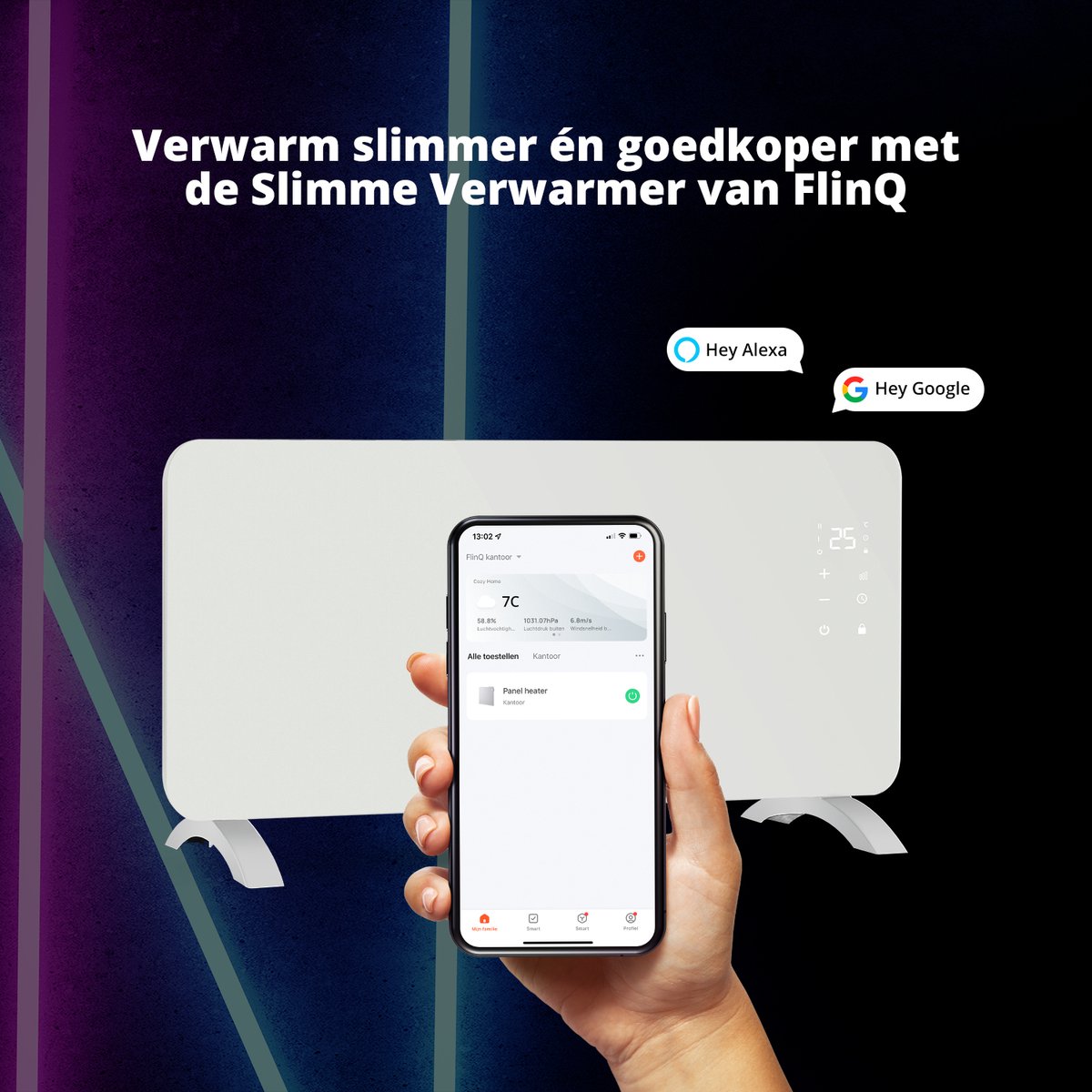 FlinQ Slimme Paneelverwarmer met WiFi - Verwarming elektrisch -  Verwarmingspaneel -... | bol
