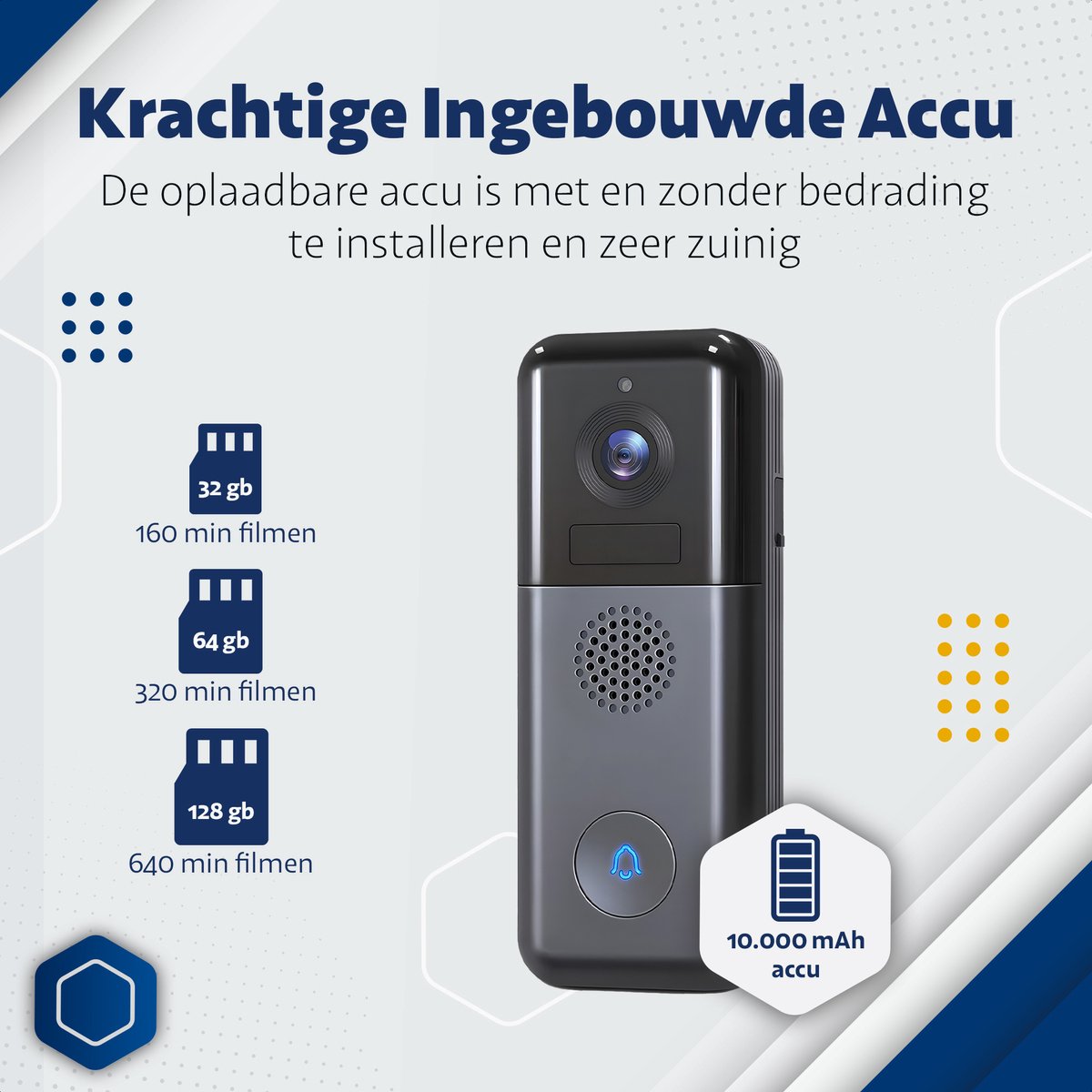 Teceye Deurbel draadloos Deurbel bedraad + 32GB SD kaart + Gong Zonder... bol