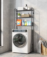 Alora wasmachine opbergrek zwart - Badkamerrek - Wasmachine ombouw - Opbergrek voor wasmachine - Wasmachine kast - Wasmachine meubel met 3 schappen - 26.5 x 66.5 x 155cm