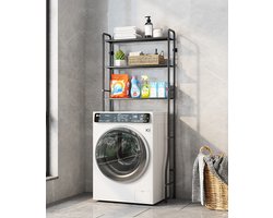 Wasmachine opbergrek zwart - Badkamerrek - Wasmachine ombouw - Opbergrek voor wasmachine - Wasmachine kast - Wasmachine meubel met 3 schappen - 26.5 x 66.5 x 155cm
