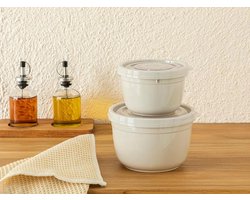 English Home vershoudbakjes - Meal prep bakjes - 2 Stuks - 625+1200 Ml - Plastic - Beige