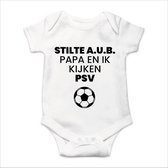 Soft Touch Rompertje met tekst - Stilte AUB papa en ik kijken PSV | Baby rompertje met leuke tekst | | kraamcadeau | 0 tot 3 maanden | GRATIS verzending