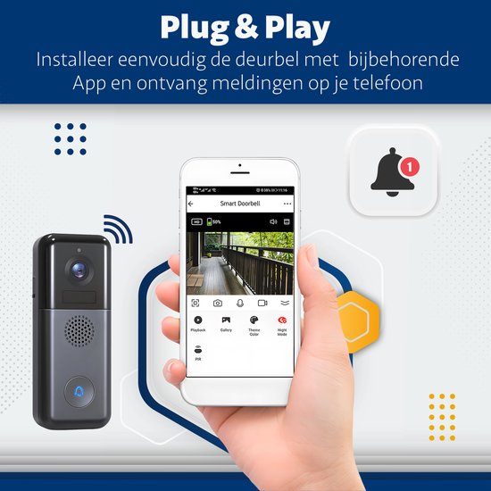 Teceye Deurbel draadloos Deurbel bedraad + 128GB SD kaart + Gong Zonder...